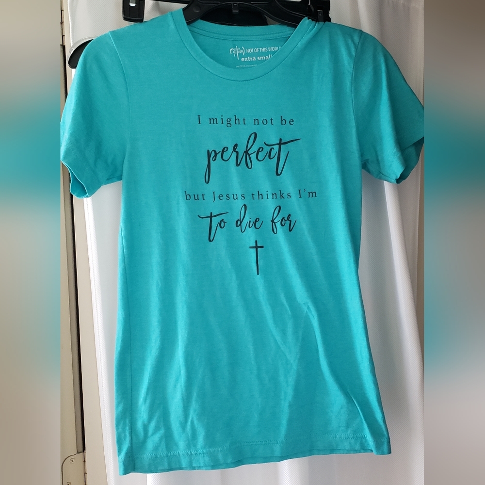 Used Christian teal short sleeve t-shirt xsmall